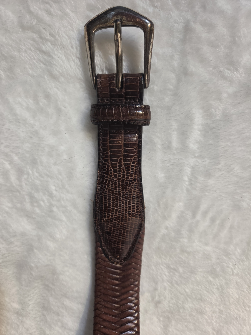 Men's Woven Leather Belt in Brown - Picture 2 of 5